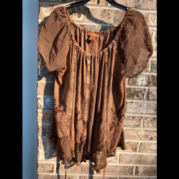 Scully Embroidered Brown Fairy Grunge Fairycore Witchy Whimsygoth Boho Top - Picture 5 of 9